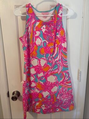 Lilly Pulitzer Turquoise, Hot Pink & Yellow Floral Shift Dress
